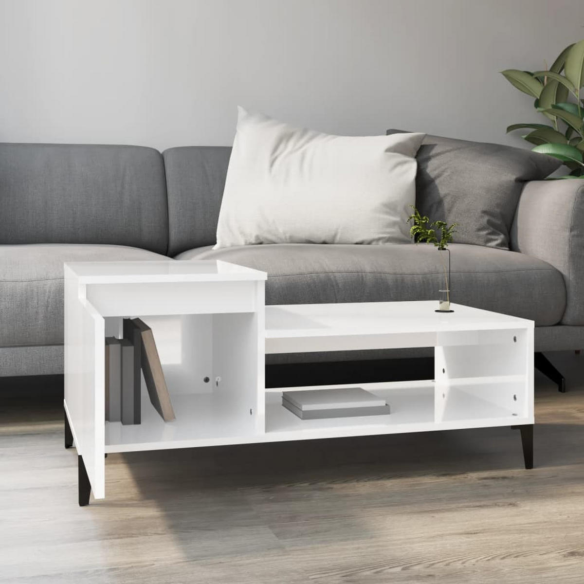 COUCHTISCH Hochglanz-Weiß 100x50x45 cm Holzwerkstoff - Weiß, Holzwerkstoff (50/100/45cm) - furnicato