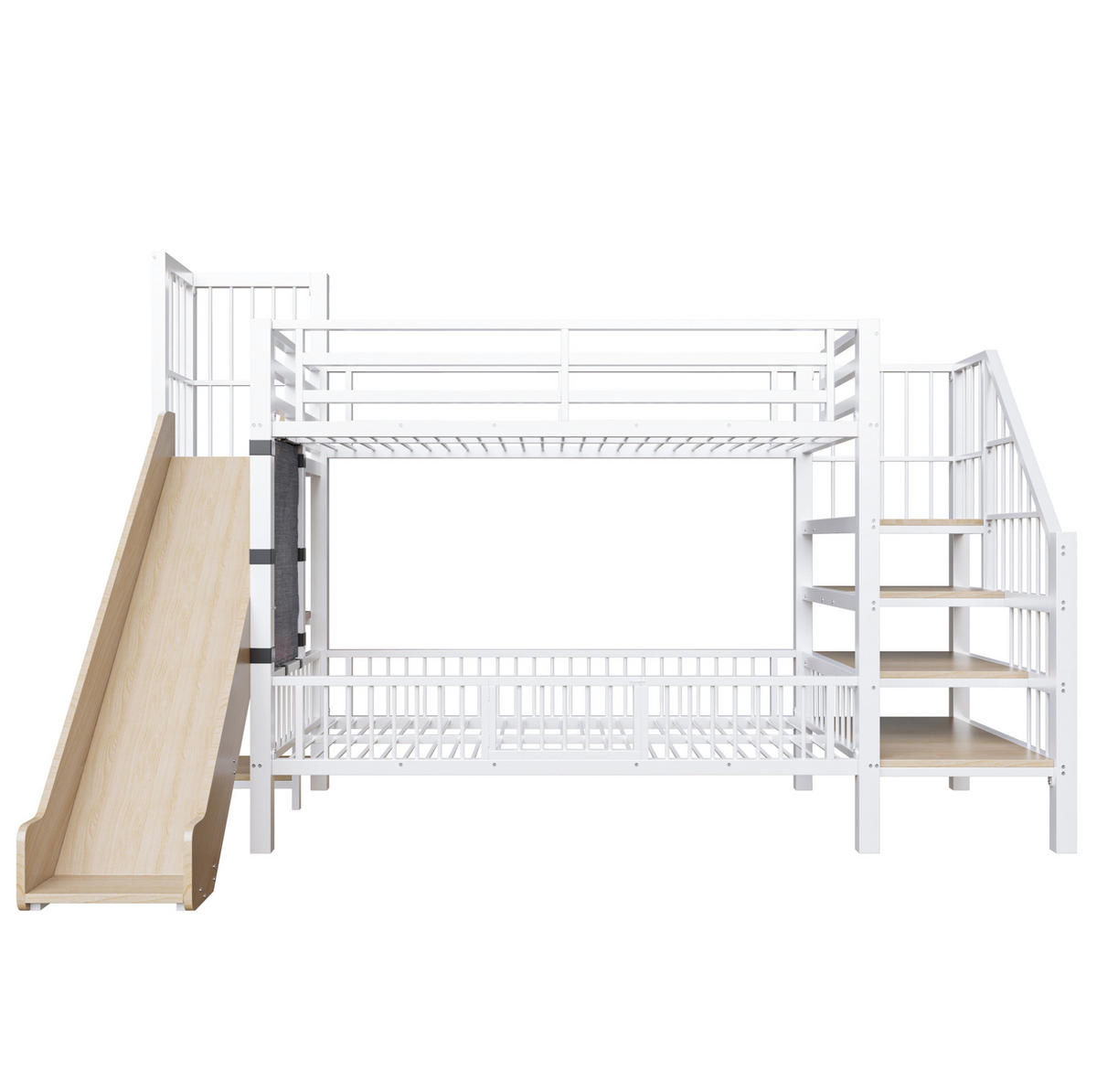ETAGENBETT aus Metall 90x200 cm in Weiß mit Rutsche & Stauraumtreppe - Weiß, Metall (90/200cm) - Modfu
