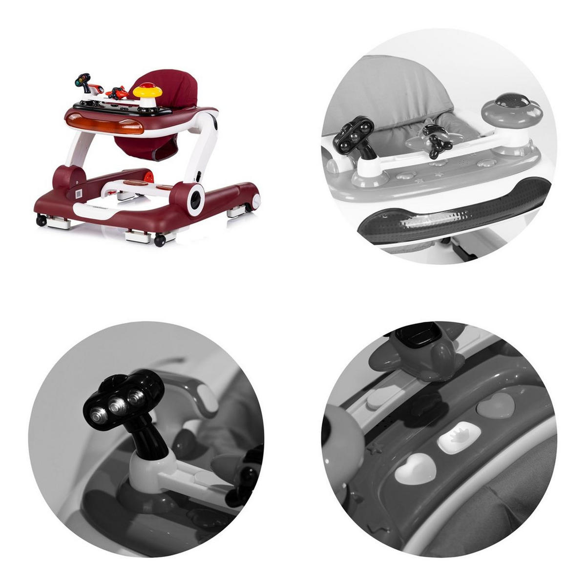 LAUFLERNHILFE little Explorer rot 4 in 1 Laulernwagen Musik Stopper Räder - Rot, Kunststoff (58/55/68cm) - Chipolino