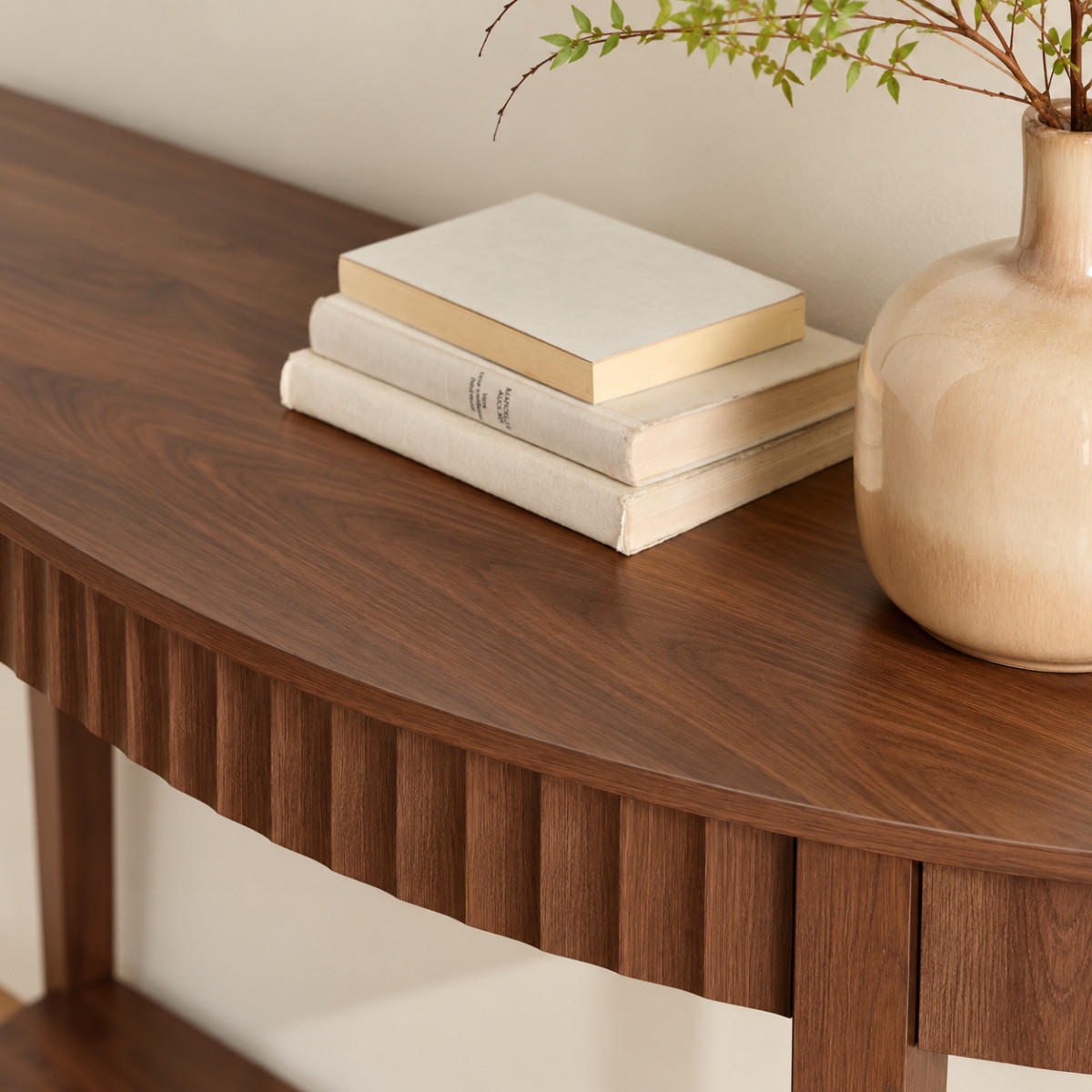 ABGERUNDETE Konsole mit Nussbaum-Optik und 2 Ebenen bologne 100/40/76 cm - Naturfarben, Holzwerkstoff (100/40/76cm) - Calicosy