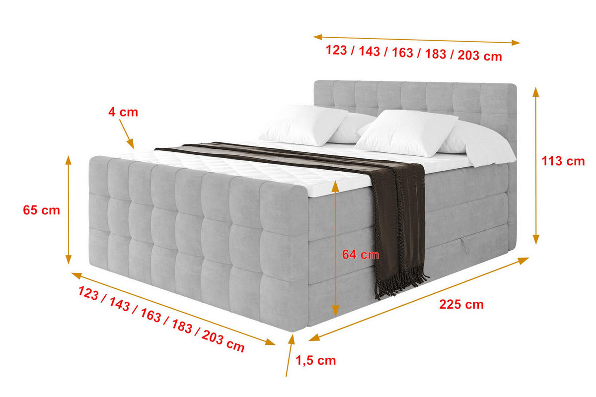 BOXSPRINGOVÁ POSTEL s matrací H3/H4 - IGAN-Z KING - 120x200 cm Šedá - světle šedá, kompozitní dřevo (123/200cm) - ALTDECOR