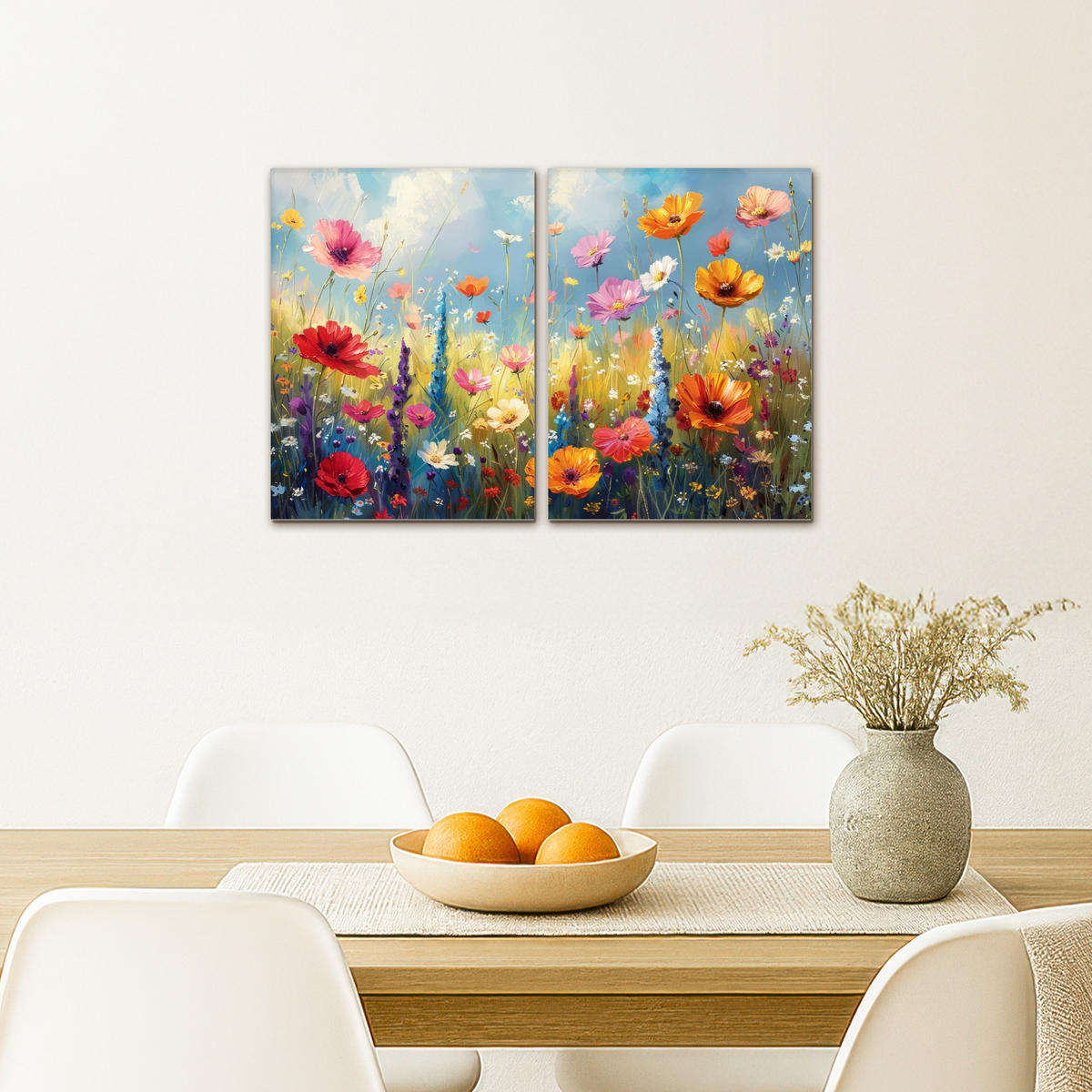 LEINWANDBILD 2er Set Blumen - Frühling - Farbenfroh - Sommerlich 60x40 cm - Orange, Textil (60/40cm) - MuchoWow