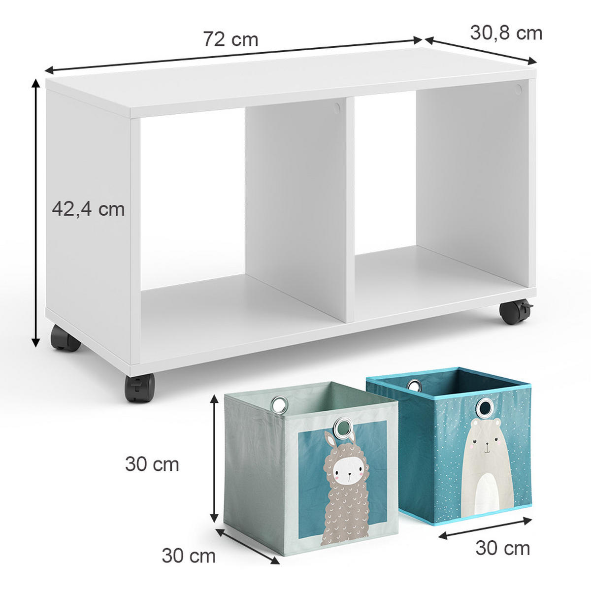 KINDERREGAL Weiß 72 x 42.4 cm mit 2 Faltboxen - Weiß, Holzwerkstoff (72/42.4/30.8cm) - Vicco