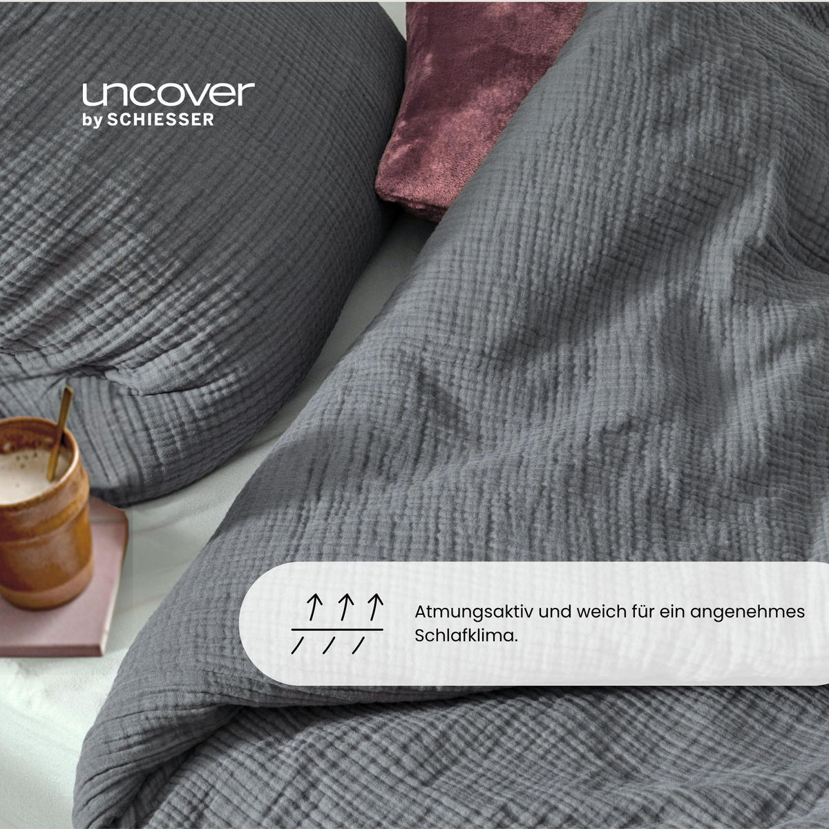BETTWÄSCHESET Lennox - Musselin - 2-teilig - 135x200cm - Dunkelgrau - Dunkelgrau, Textil (135/200cm) - Uncover by Schiesser