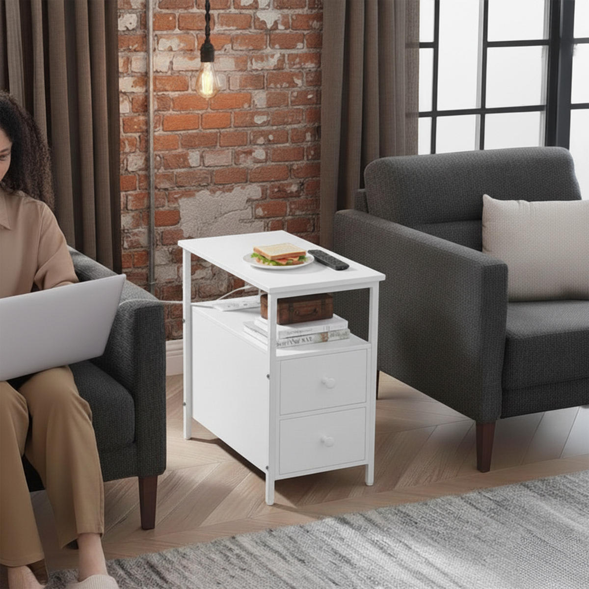 BEISTELLTISCH - Weiß, Holzwerkstoff/Metall (60/35/61cm) - Relaxdays