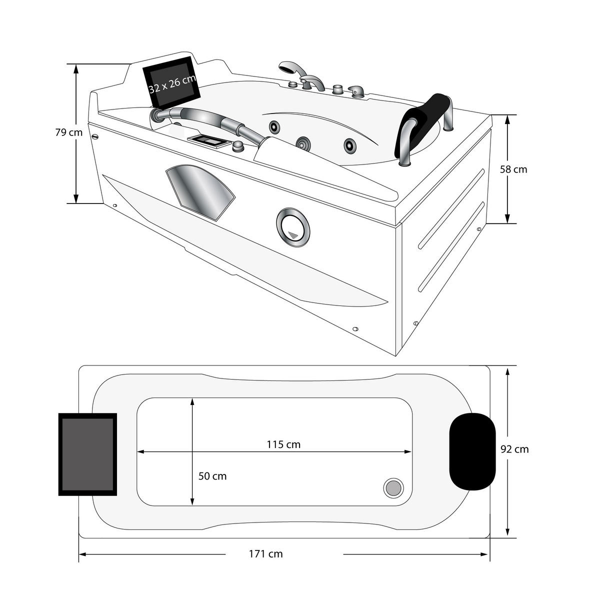 WHIRLPOOL Pool Badewanne mit TV T42R-TH-ALL 92x171cm - Weiß, Glas/Kunststoff (92/79/171cm) - AcquaVapore by Sandra Jentho