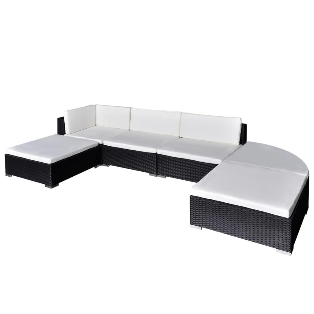 GARTEN-LOUNGE-SET Mit Auflagen 6-teilig Poly Rattan Schwarz - Schwarz, Kunststoff - vidaXL