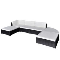 GARTEN-LOUNGE-SET Mit Auflagen 6-teilig Poly Rattan Schwarz - Schwarz, Kunststoff - vidaXL
