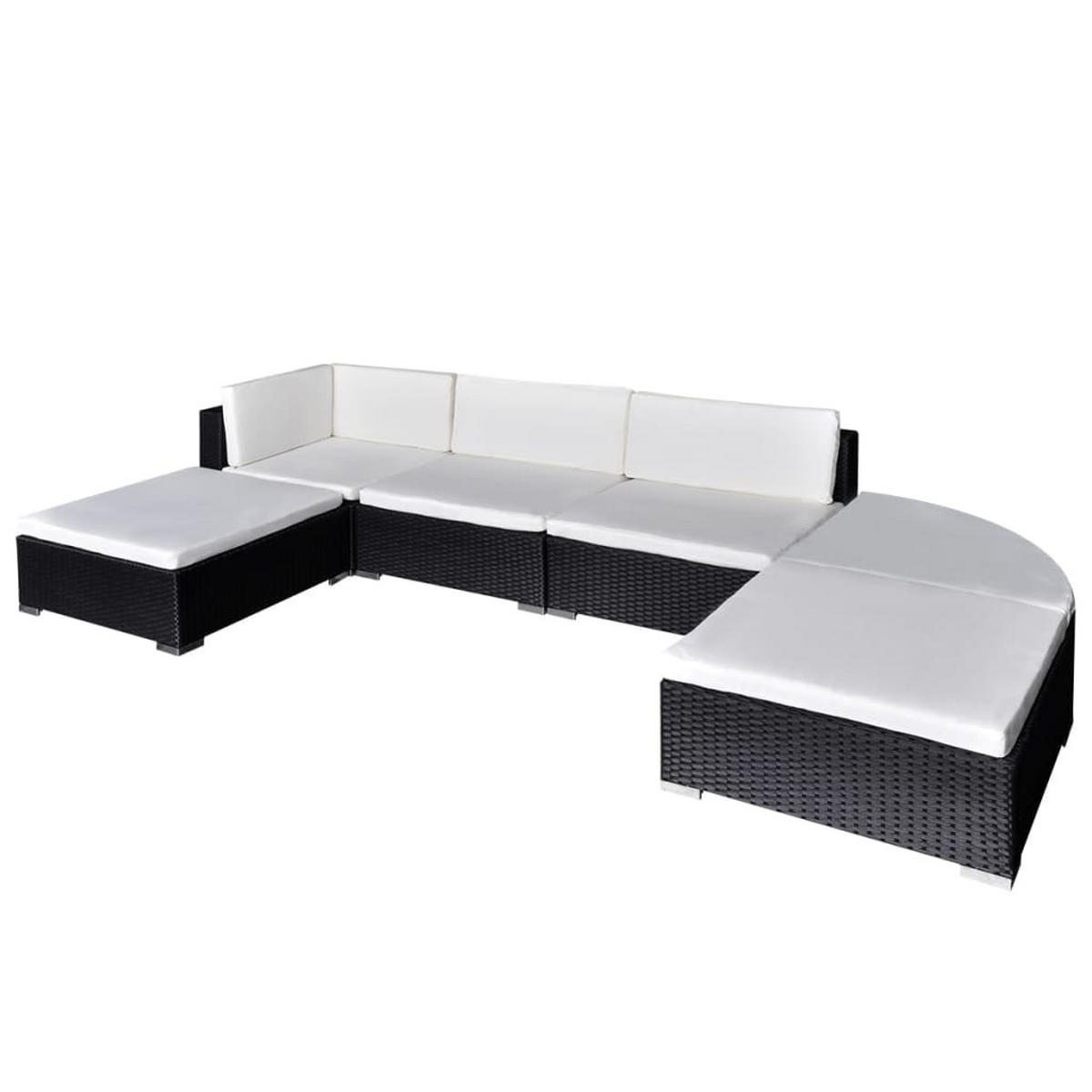 GARTEN-LOUNGE-SET Mit Auflagen 6-teilig Poly Rattan Schwarz - Schwarz, Kunststoff - vidaXL
