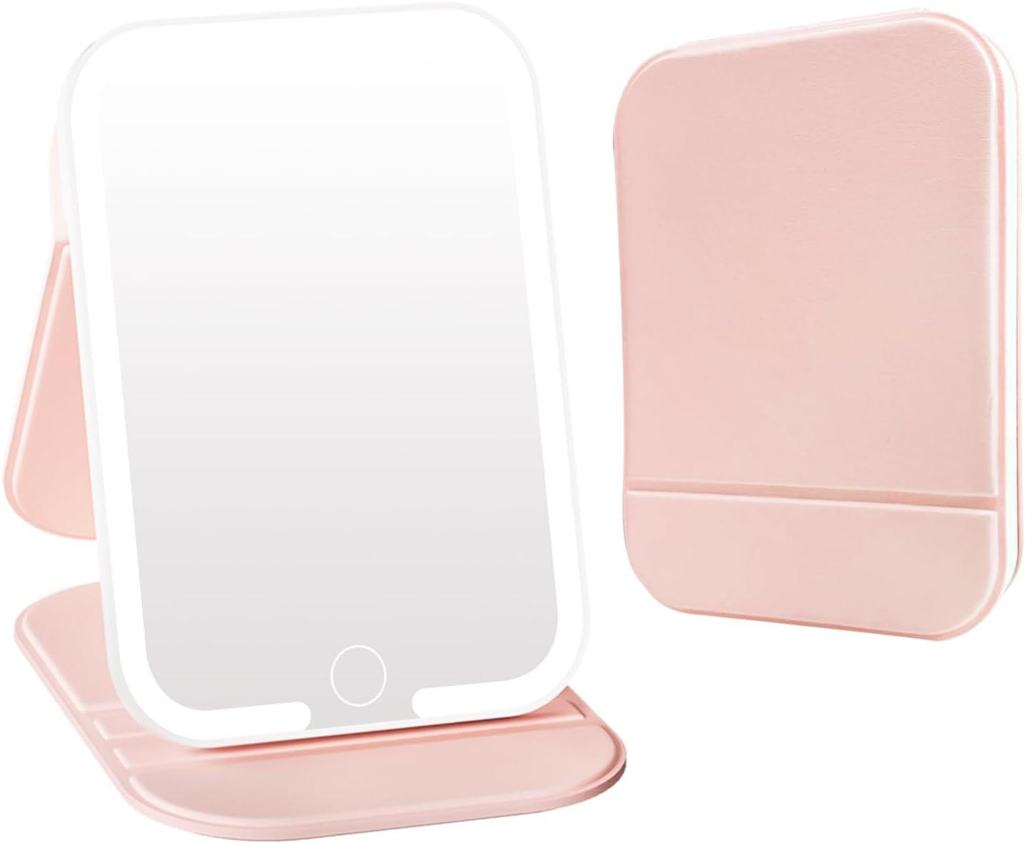 KOSMETIKSPIEGEL, dreifarbige Beleuchtung, Pink, 13/18 cm - Pink, Kunststoff (15/3/20cm)