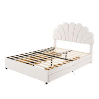 POLSTERBETT 140/200 cm in Beige Samt mit 4 Schubladen - Weiß, Holzwerkstoff/Textil (140/200cm) - WISHDOR