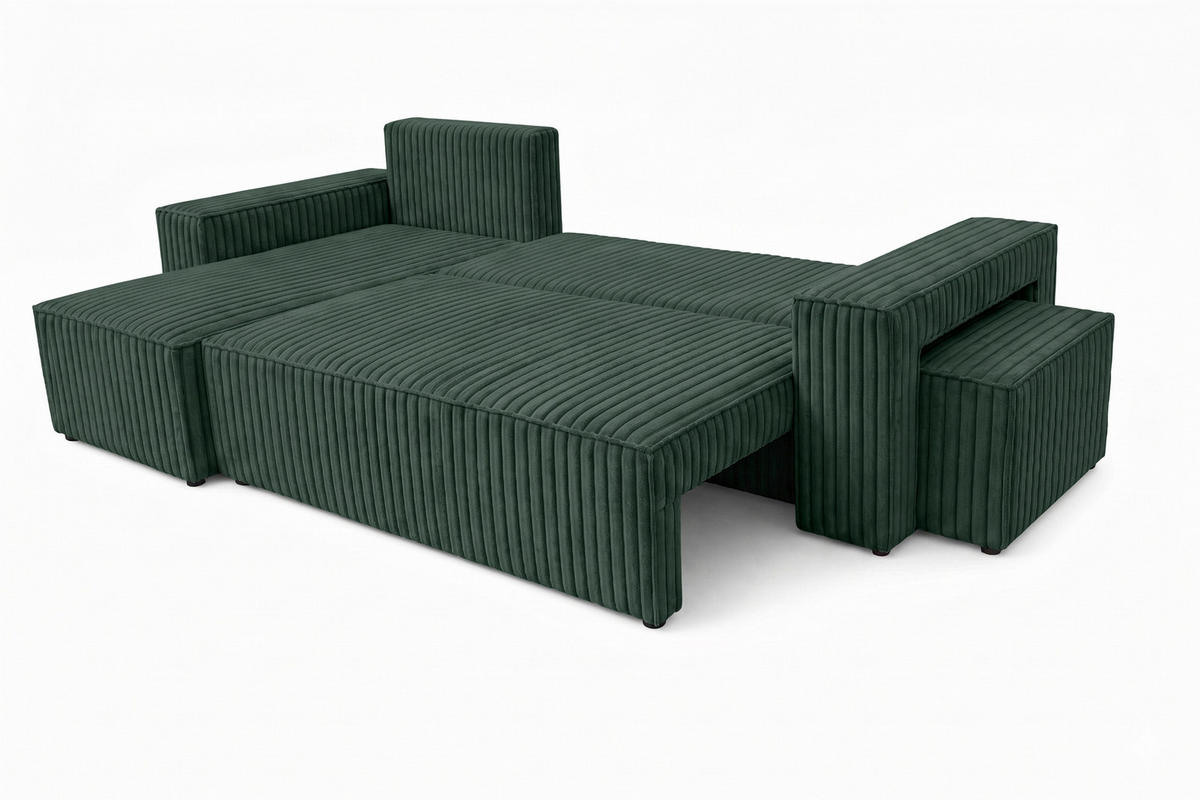ECKSOFA Mit Schlaffunktion Und Pouf, Cordstoff Tilia, Grün, Links, Best L Mit Pouf - Grün, Holz (244/145cm) - Kaiser Möbel