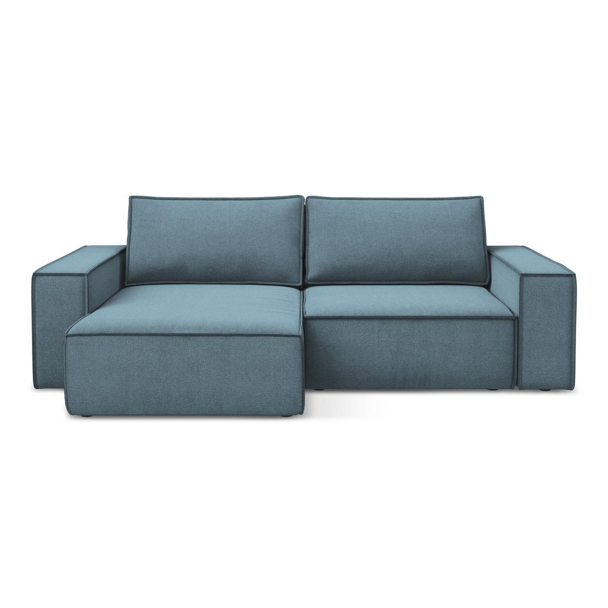 ECKSOFA mit Schlaffunktion Strukturstoff Stoff Blau - Blau/Schwarz, Kunststoff/Textil (148/257cm) - LaMiaSofa