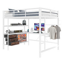 HOCHBETT 140/200 cm Weiß mit LED-Beleuchtung mit Schreibtisch mit Steckdose + USB mit 3 Schubladen - Weiß, Metall (140/200cm) - OKWISH