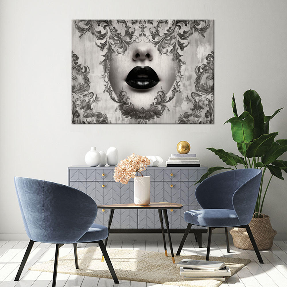 WANDBILD frauengesicht lippen abstraktion - Grau, Textil (60/40cm) - Feeby