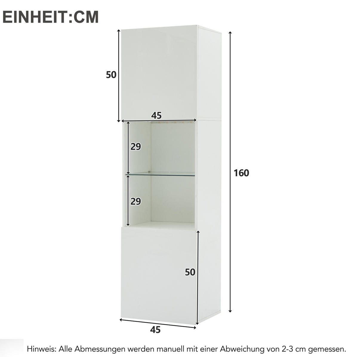 VITRINE 45/35/160 cm Weiß aus Spanplatte mit LED-Beleuchtung - Weiß, Holzwerkstoff (35/160/45cm) - OKMYHOME