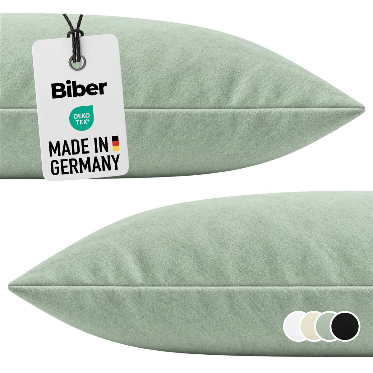 BIBER-KISSENBEZÜGE 40x40 2er Set - Made in Germany! Kuschelig warmer Flanell Kissenbezug aus 100% Baumwolle - Salbeigrün - Salbeigrün, Textil (40/40cm) - Carpe Sonno