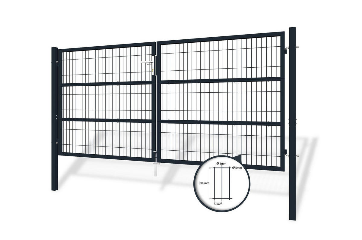ZAUNTOR Razo Grau 3m H.140cm + TÜRCHEN 1m H.140cm - Grau, Metall (306/146cm) - Casanoov