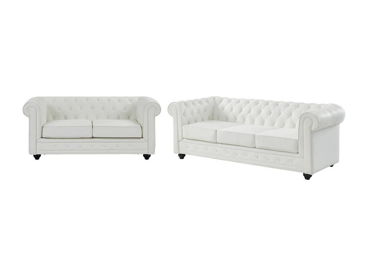 COUCHGARNITUR - 5 Personen - kunstleder - weiß Chesterfield - Weiß, Leder/Holz (165/72/88cm) - Vente-Unique