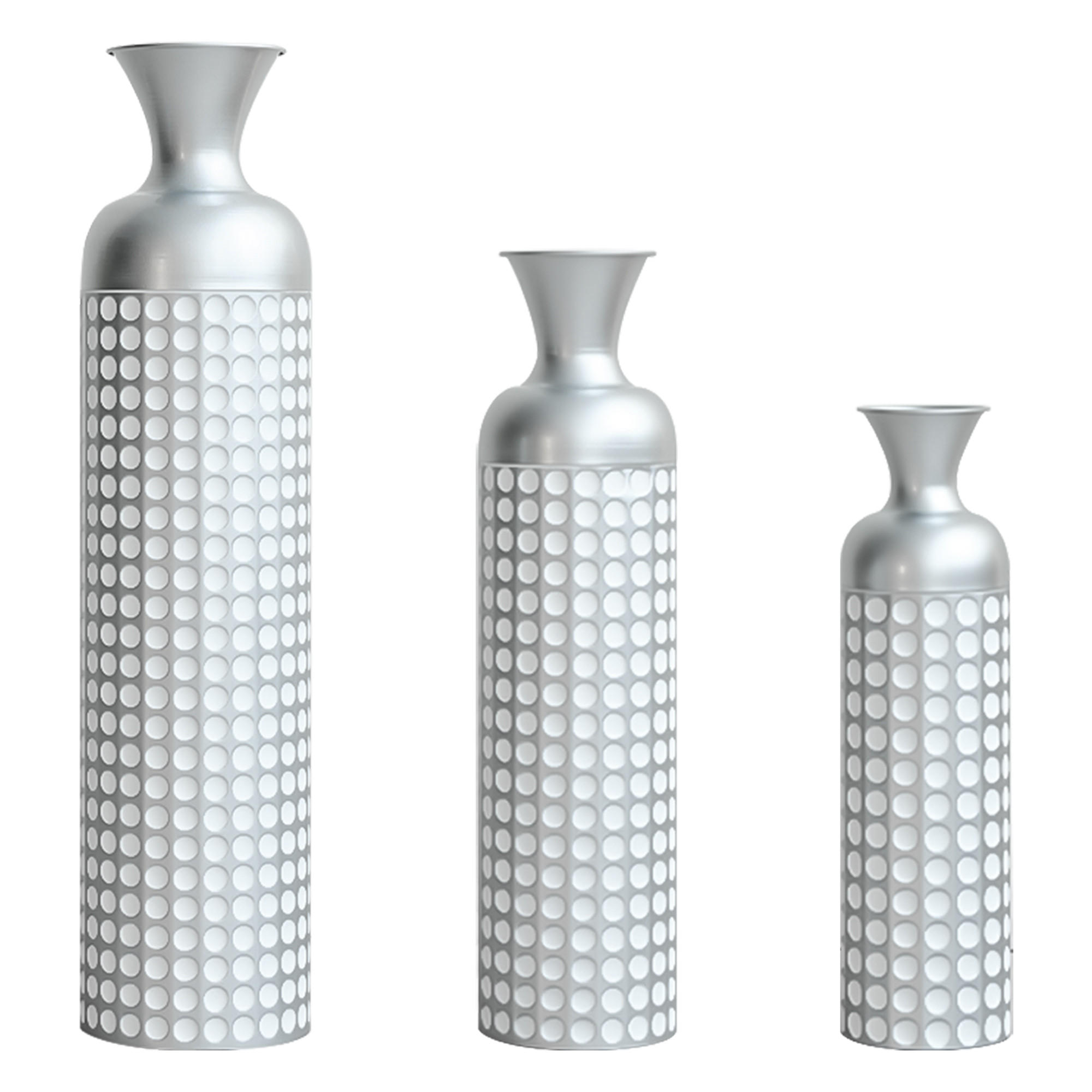 BODENVASE 3-tlg 49,5-84cm Metall-Bodenvase Silber Hochglanz Dekovase Punktmuster - Silberfarben, Metall (24.5cm) - Raelunyi