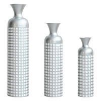 BODENVASE 3-tlg 49,5-84cm Metall-Bodenvase Silber Hochglanz Dekovase Punktmuster - Silberfarben, Metall (24.5cm) - Raelunyi