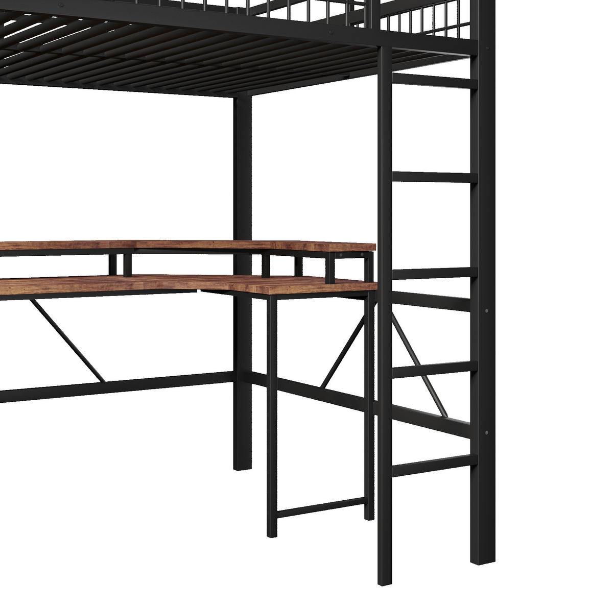 HOCHBETT 140/200 cm schwarz aus Metall mit Schreibtisch und LED - Schwarz, Metall (140/200cm) - OKWISH
