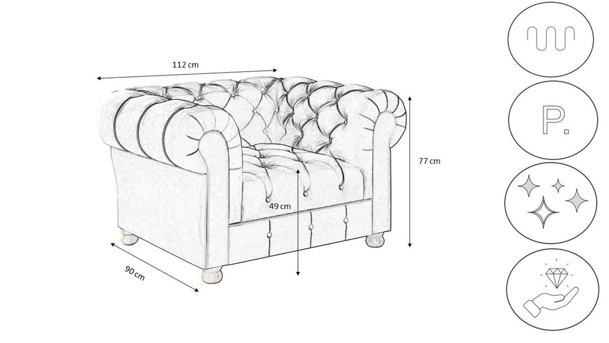 SESSEL CHESTERFIELD Elegant Klassisch Schick Stoff Whisper Velours Kupfer - Kupferfarben, Holz (112/77/90cm) - Kaiser Möbel