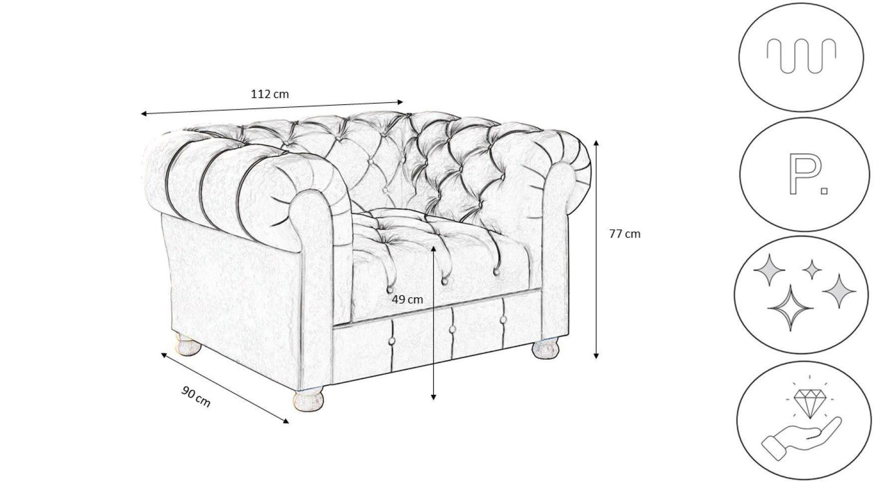 Thumbnail - Kaiser Möbel Sessel, Bordeaux, Holz, einzeln stellbar, 112x77x90 cm, Wohnzimmer, Sessel, Chesterfield-Sessel