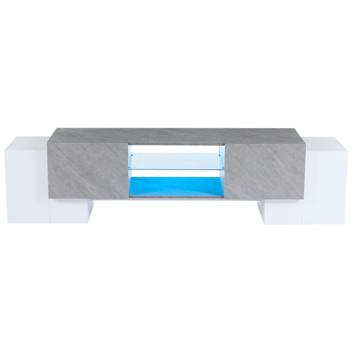 LOWBOARD 180/40/46,5 cm aus MDF mit LED-Lichtleiste und 4 Türen Weiß/Grau - Weiß, Holzwerkstoff (180/46.5/40cm) - Modenvie