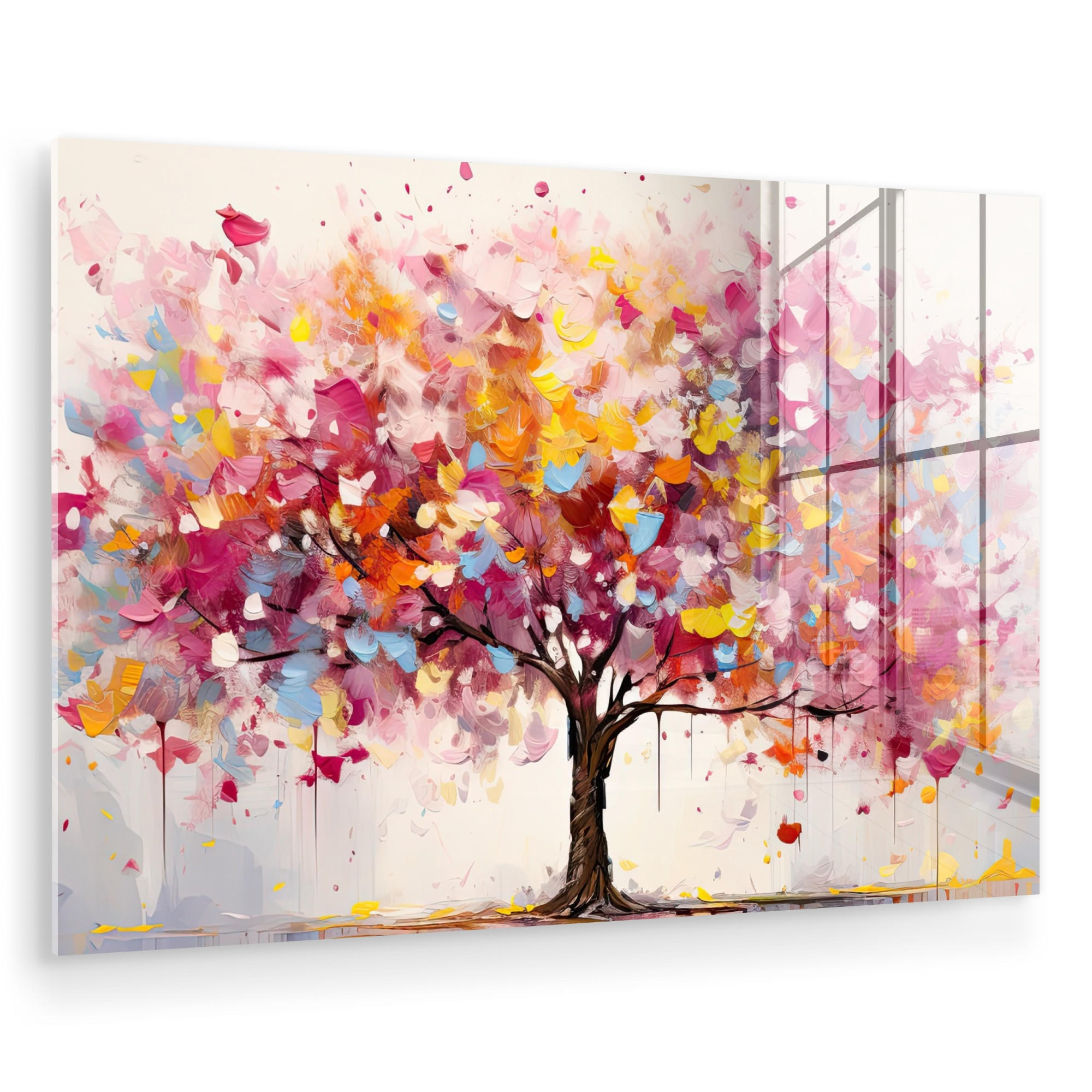 ACRYLGLASBILD Aquarell - Baum - Kunst - Abstrakt 90x60 cm - Multicolor, Glas (90/60cm) - MuchoWow
