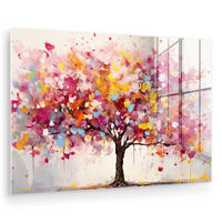ACRYLGLASBILD Aquarell - Baum - Kunst - Abstrakt 90x60 cm - Multicolor, Glas (90/60cm) - MuchoWow