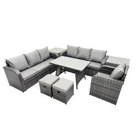 GARTENSET Hohe Rückenlehne Polyrattan 9-Sitzer - Dunkelgrau/Grau, Glas/Kunststoff - Fimous