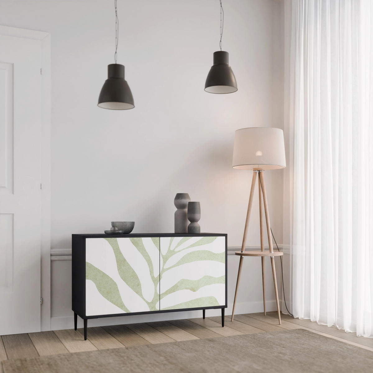 SIDEBOARD BOTANICAL SPARK, Eicheneffekt, 111x42x77,5 cm, 2 Türen - Eichefarben/Buchefarben, Holzwerkstoff/Buchenholz (111/77.5/42cm) - SpaceRebels