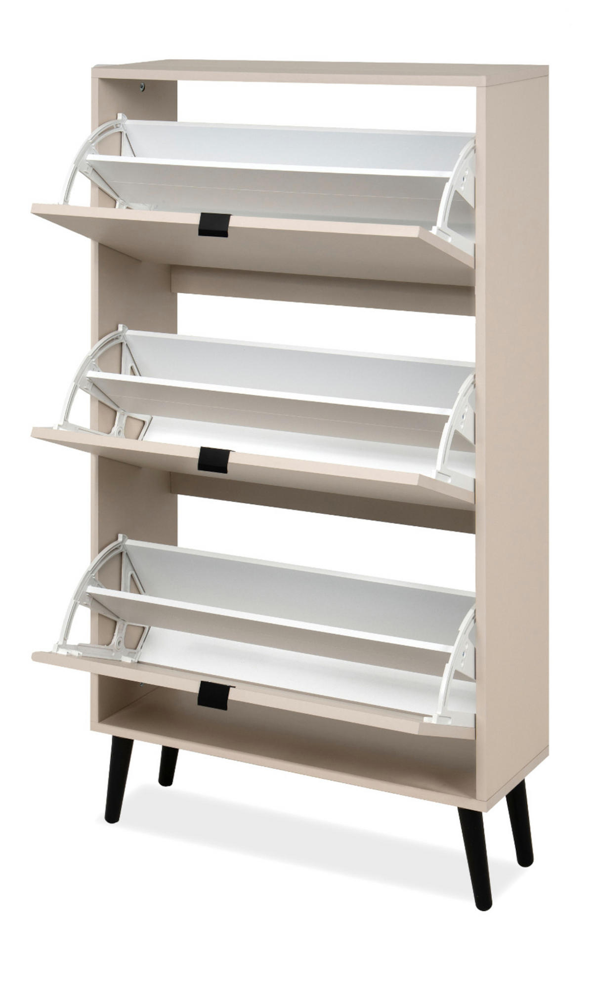 SCHUHSCHRANK samt 70 x 125 cm, Schuhkipper mit großen 3 Klappen - Beige/Schwarz, Holz/Holzwerkstoff (70/125/24cm) - Furn.Design