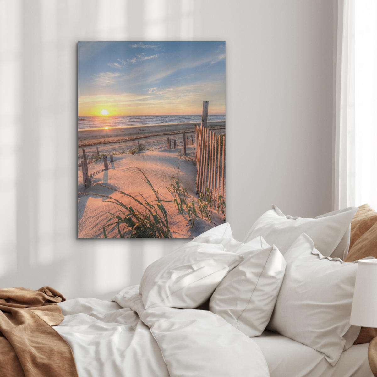 AKUSTIKPANEEL Strand - Meer - Düne - Sonnenuntergang - Landschaft 60x80 cm - Beige, Textil (60/0.9/80cm) - MuchoWow