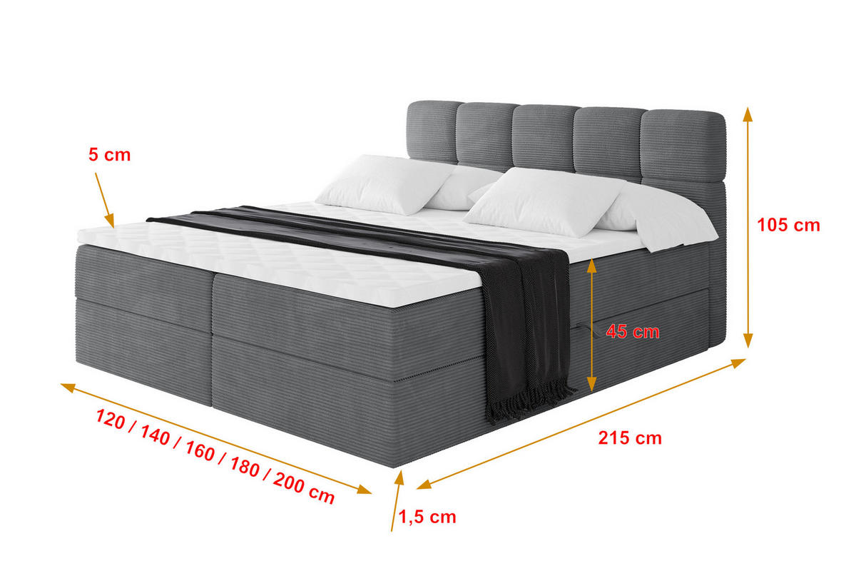 BOXBETT mit Matratze H3 - FAMA - 200x200 cm Dunkelgrau Poso - Taupe, Holzwerkstoff (200/200cm) - ALTDECOR