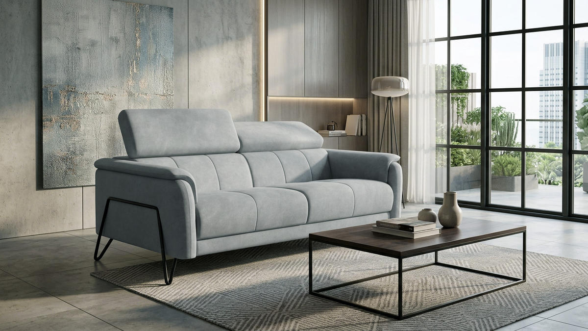 SOFA RODEN 3-Sitzer, hellgrau, Veloursstoff - Hellgrau, Holz/Textil (194/82/103cm) - Wozimo