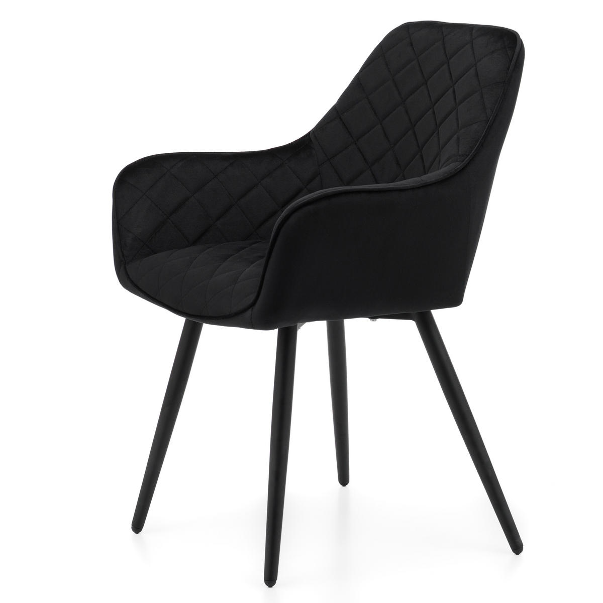 STUHL COLIN gespolsterter mit Steppung - schwarz - Samt Velours - Schwarz, Textil/Metall (58/87/61cm) - NEW HOME
