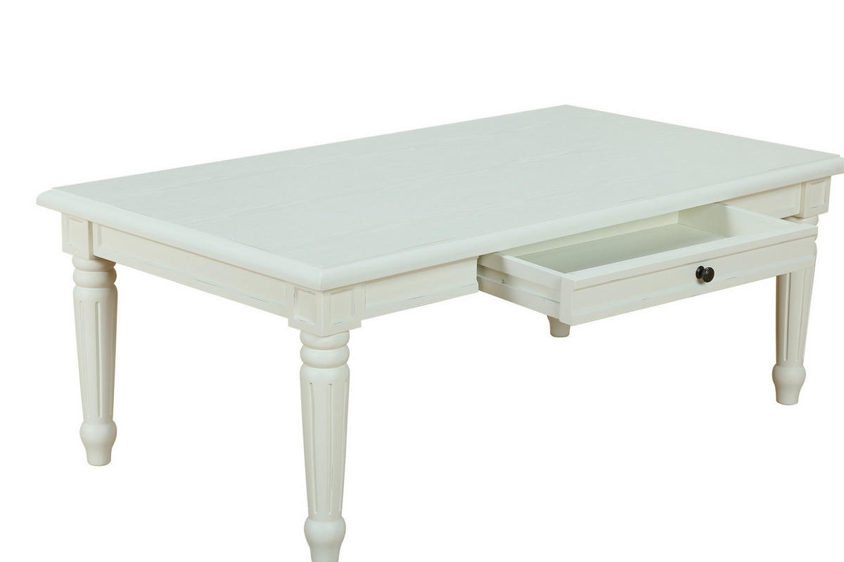 COUCHTISCH antik weiß, antik patiniert mit 2 Schubladen - Weiß, Holzwerkstoff (135/75/51cm) - ebuy24