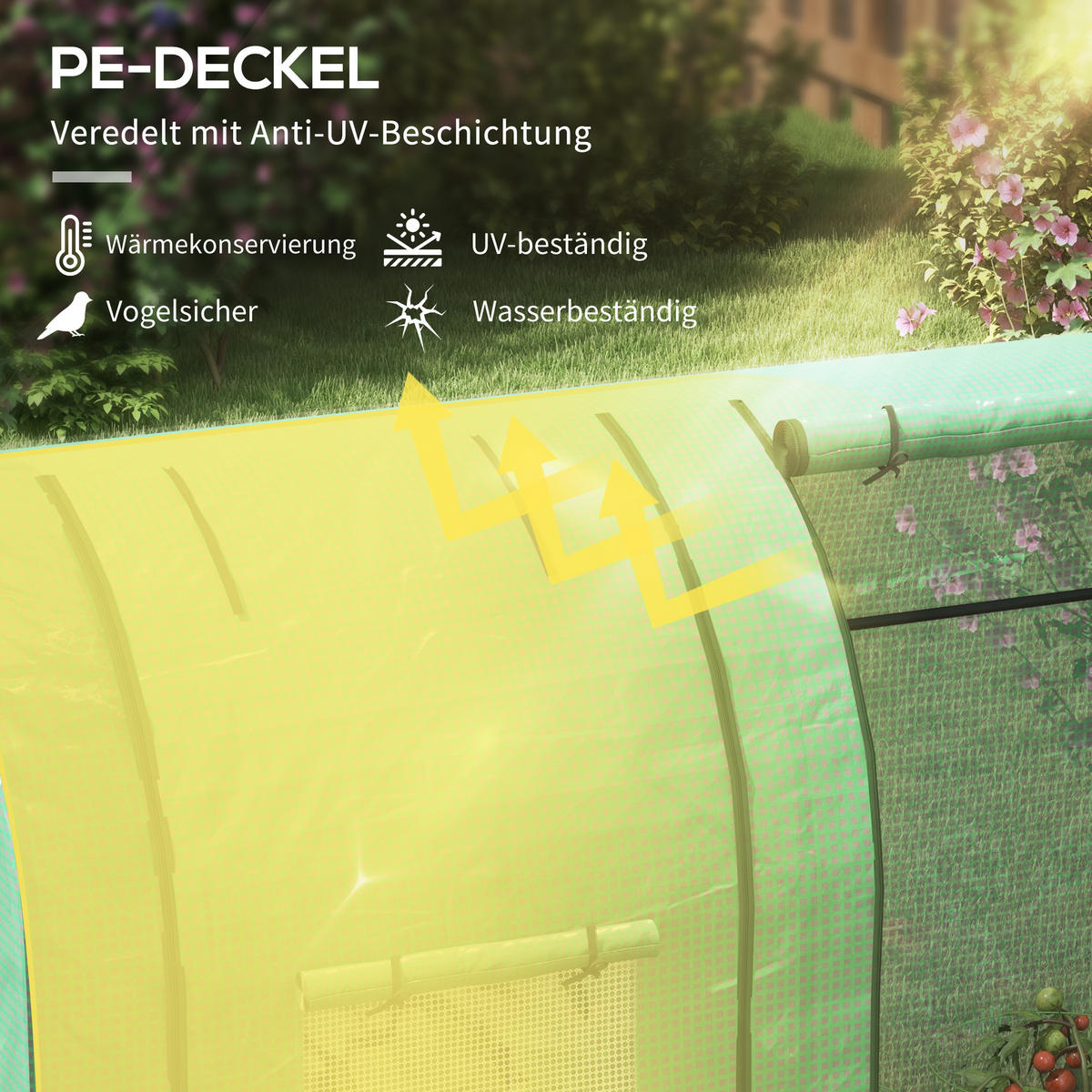 FOLIENGEWÄCHSHAUS, mit 2 Rolltüren mit Seitenfenster, UV-Schutz, für Garten, PE, Grün - Grün, Kunststoff/Metall (94/150/185cm) - Outsunny