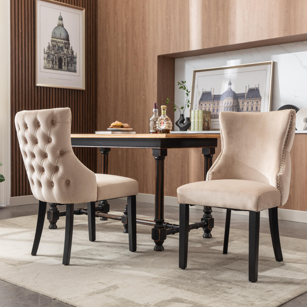 ECKESSESSEL 2er-Set mit Samtbezug und Massivholz, ergonomisch gepolstert, moderner Esszimmerstuhl, beige - Beige, Textil (52/91/50cm) - Luhomfu