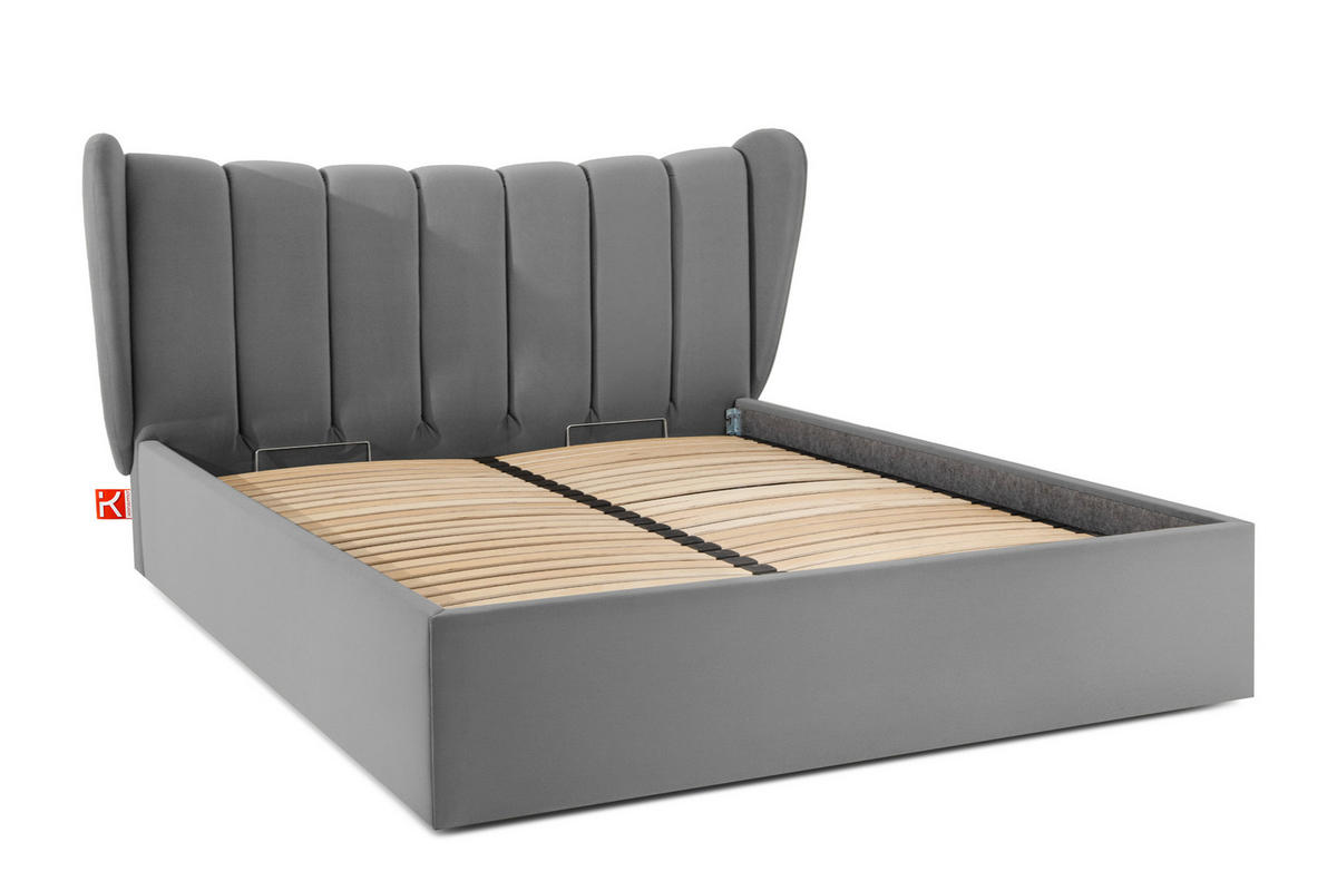 POLSTERBETT GIZO, Muschel-Design - Hellgrau/Schwarz, Holz/Holzwerkstoff (162/204cm) - KONSIMO®