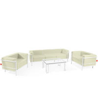 GARTENLOUNGE-SET TRIGLO 1x Tisch, 2x Sessel, 1x Sofa 3-Sitzer, 4-tlg., Modern, Weiß - Weiß/Hellgrün, Glas/Textil - KONSIMO®