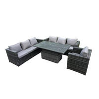GARTENMÖBEL HÖHENVERSTELLBARER ESSTISCH SET MIT STUHL 7-Sitzer - Dunkelgrau/Grau, Glas/Kunststoff - Fimous