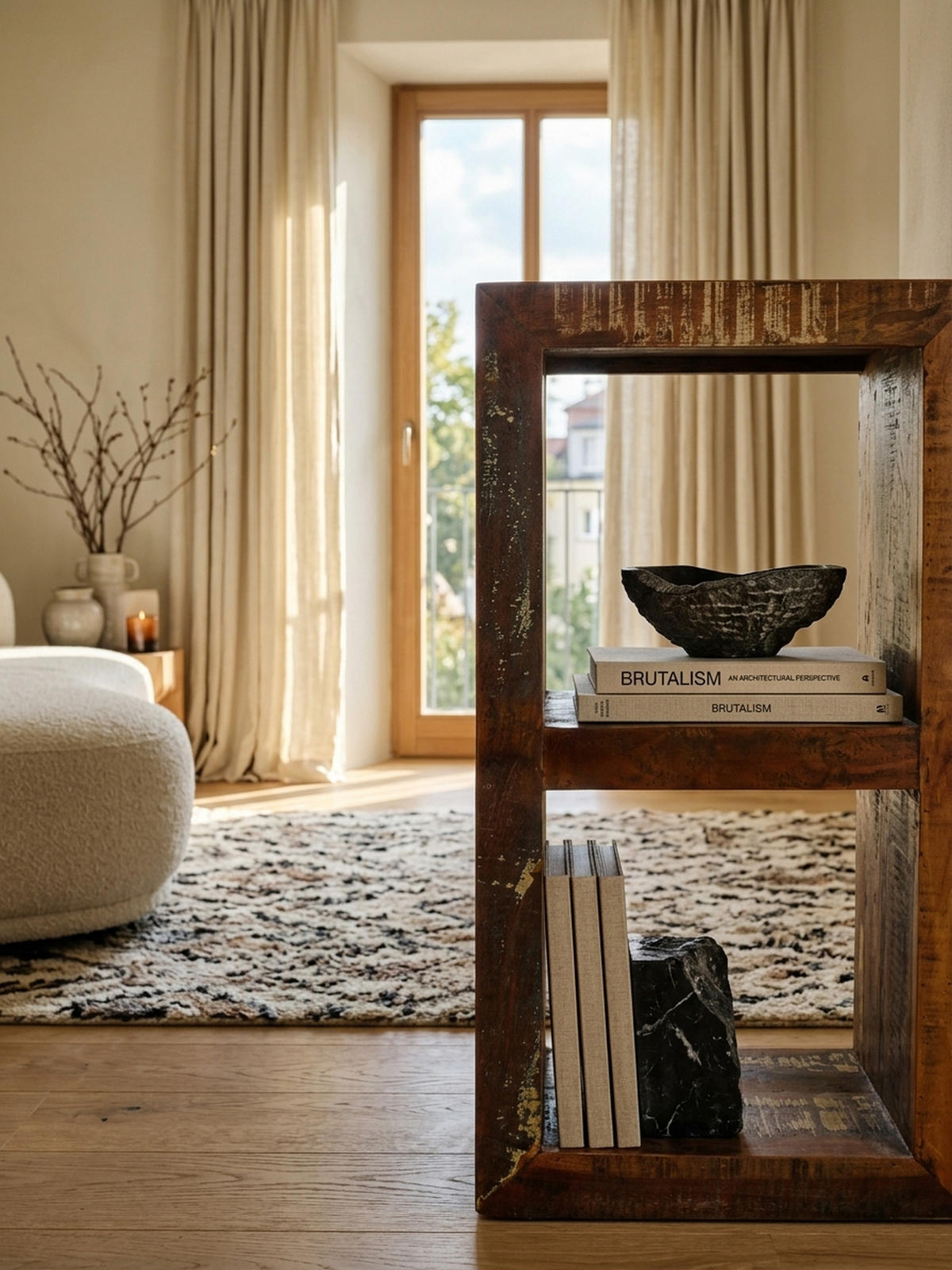 REGAL Massivholz Mango Cubeform Vintage EWA, Braun 45x35x90 cm - Braun, Holz (45/90/35cm) - KADIMA DESIGN