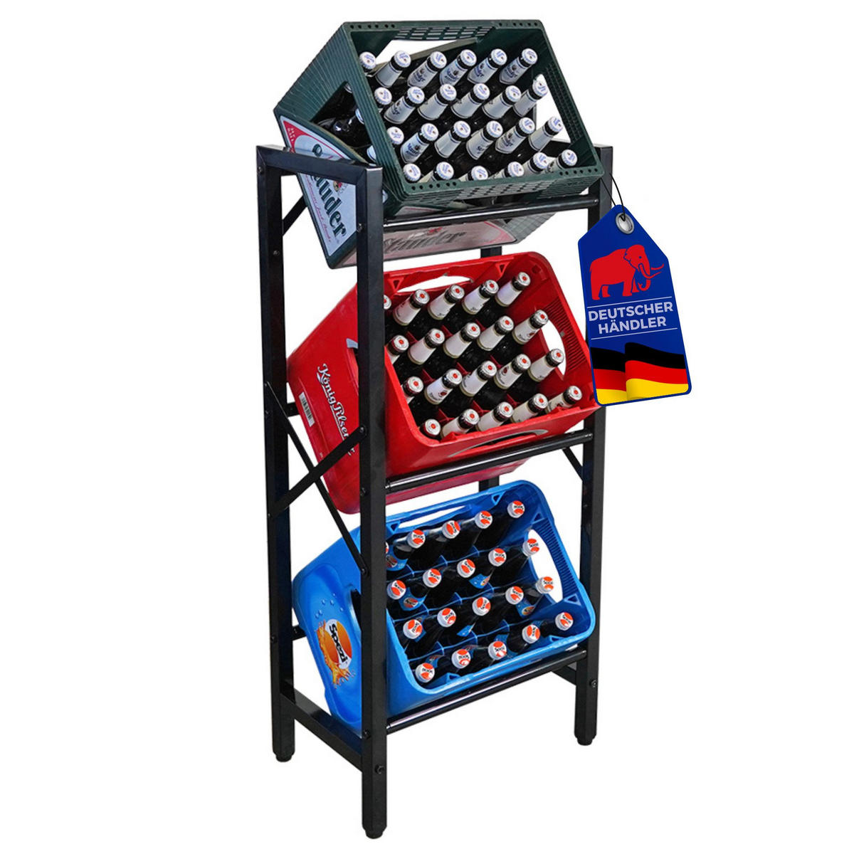 GETRÄNKEKISTENREGAL Königssee M 108x49x32 3 Kisten auf 3 Ebenen Schwarz - Schwarz, Metall (49/108/32cm) - PROREGAL