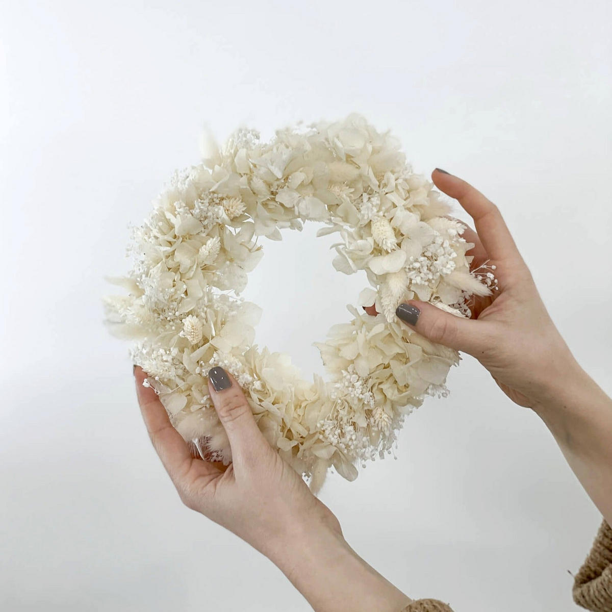 TROCKENBLUMEN Kranz Snow white - Weiß, Naturmaterialien (5cm) - Lykke & You
