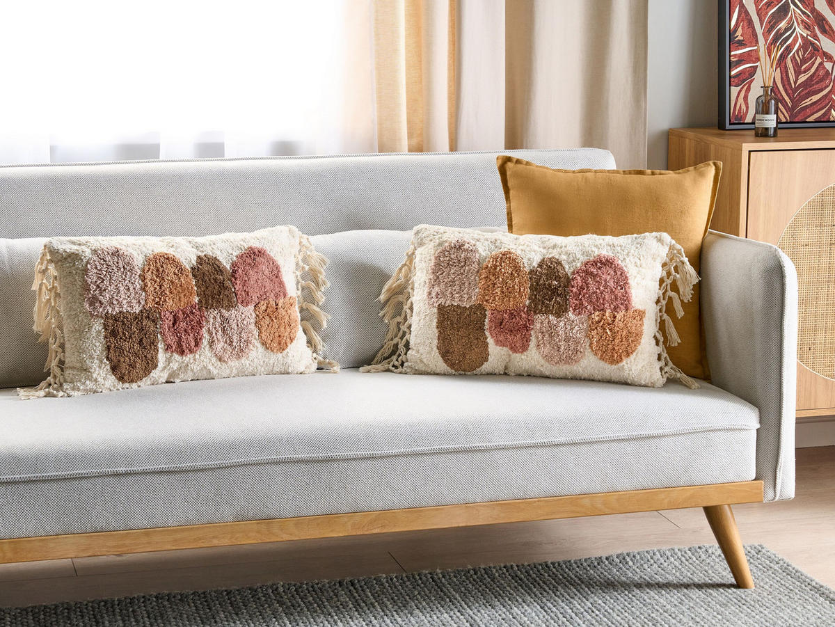 DEKOKISSEN 2er-Set Weiß 30/50 cm Caltha - Pink/Beige, Textil (30/50cm) - Beliani