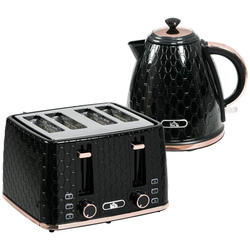WASSERKOCHER 2-tlg Toaster und Wasserkocher Set 1,7L 4-Scheiben Küchenset Schwarz - Schwarz, Kunststoff (19.5/23.4/24.2cm) - Raelunyi