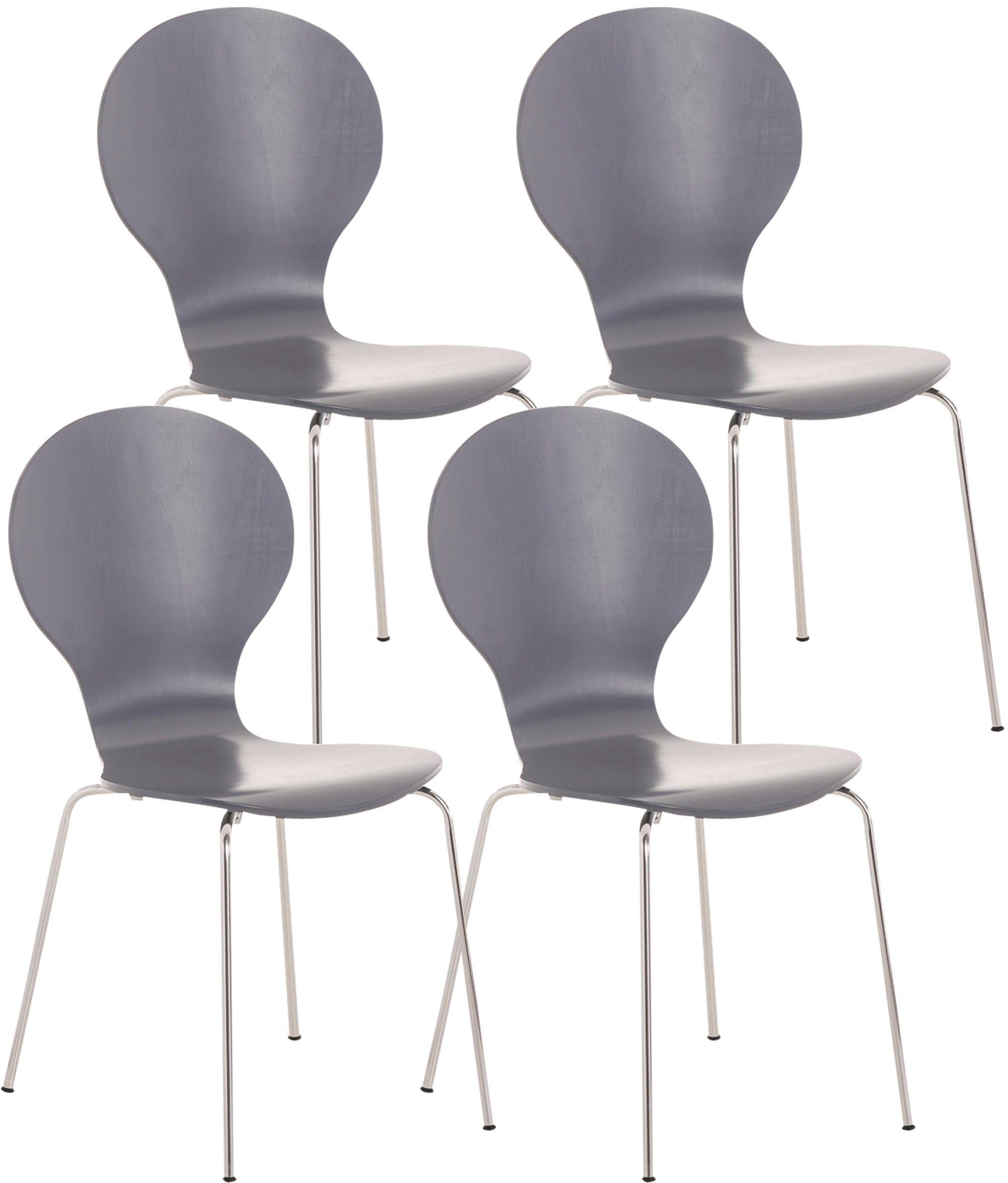 BESUCHERSTUHL 4er Set Holz grau - Grau, Holz/Metall (43/86/45cm) - CLP